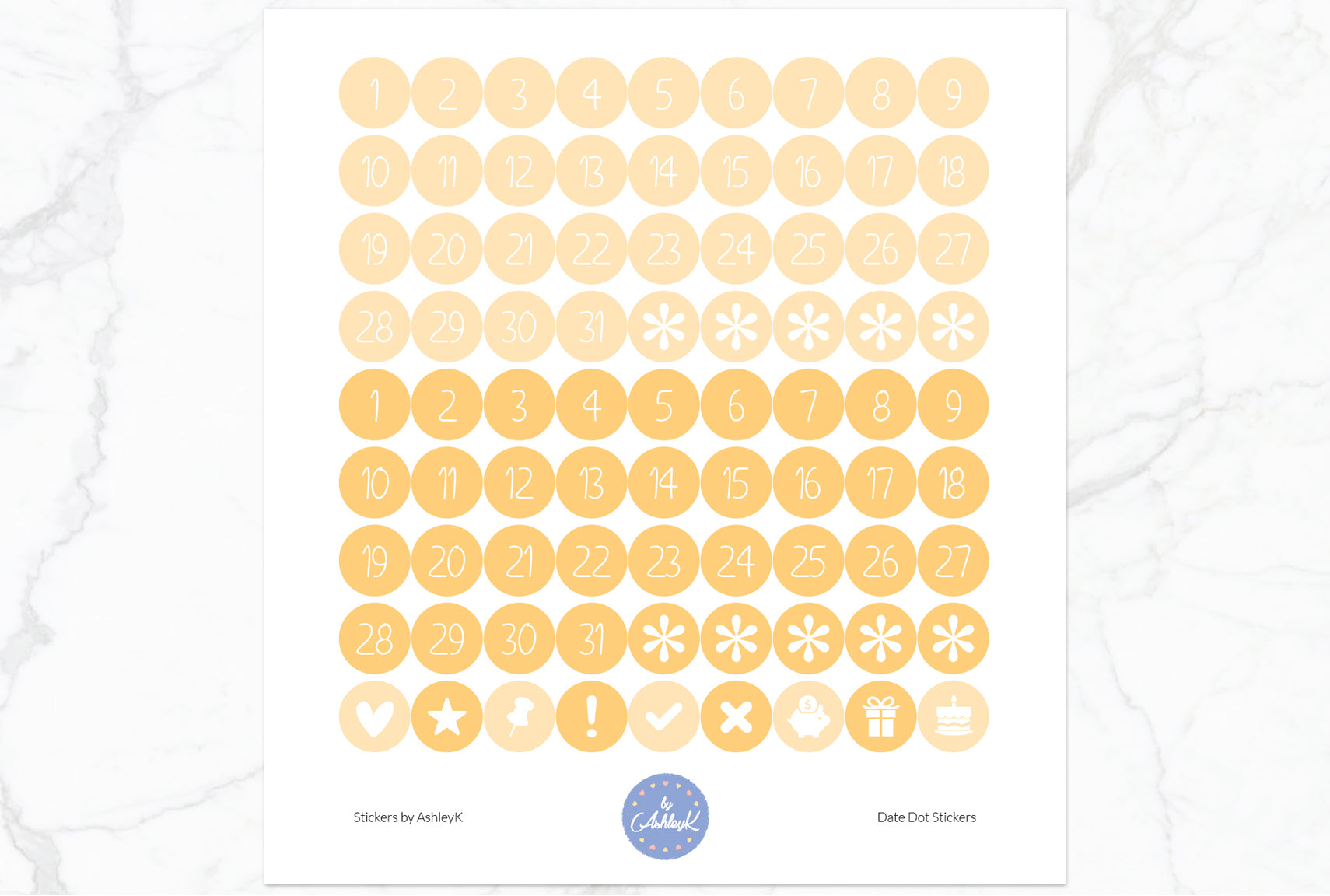 Date Dot Stickers - Lemon