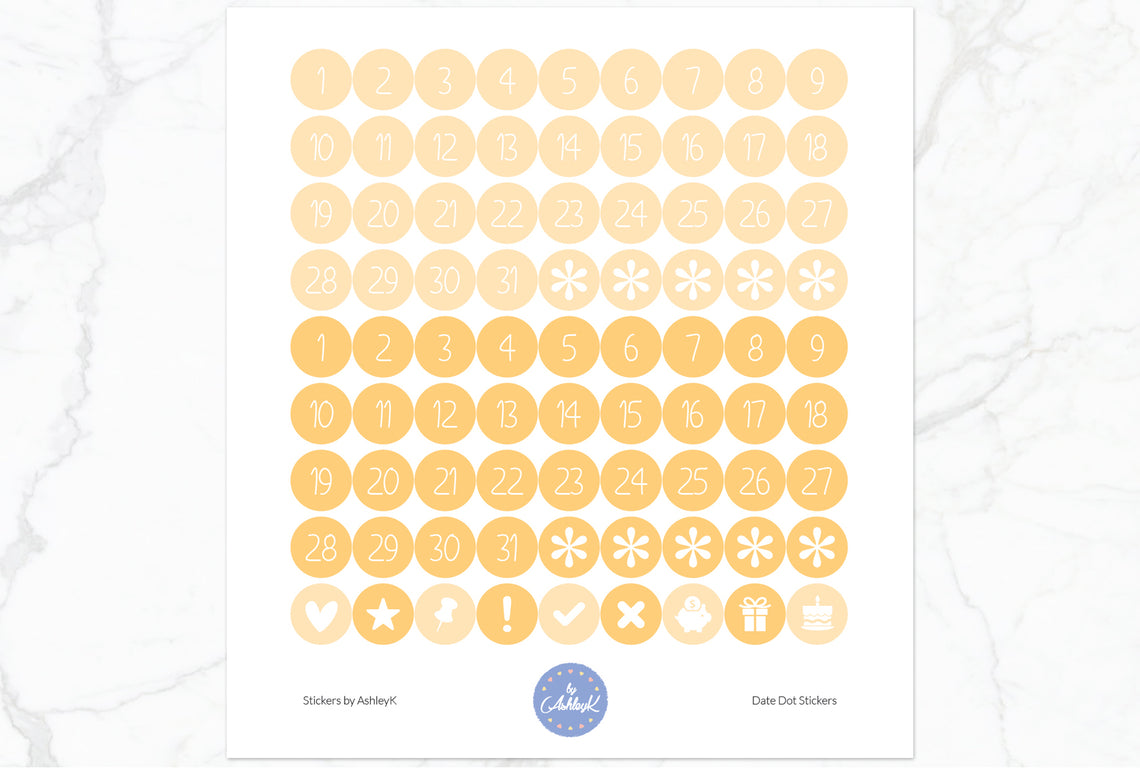 Date Dot Stickers - Lemon