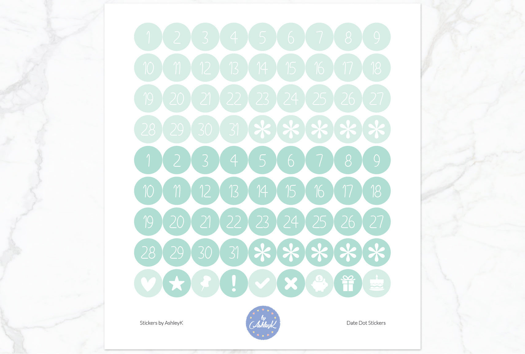 Date Dot Stickers - Mint