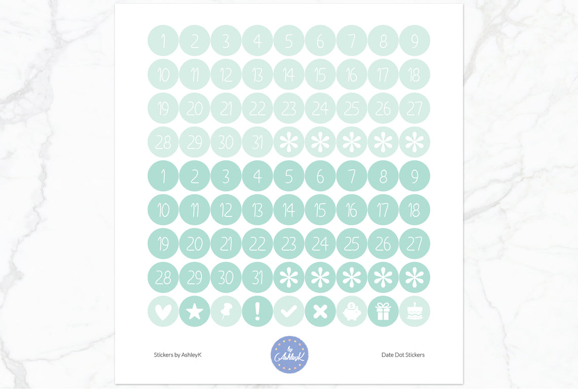 Date Dot Stickers - Mint