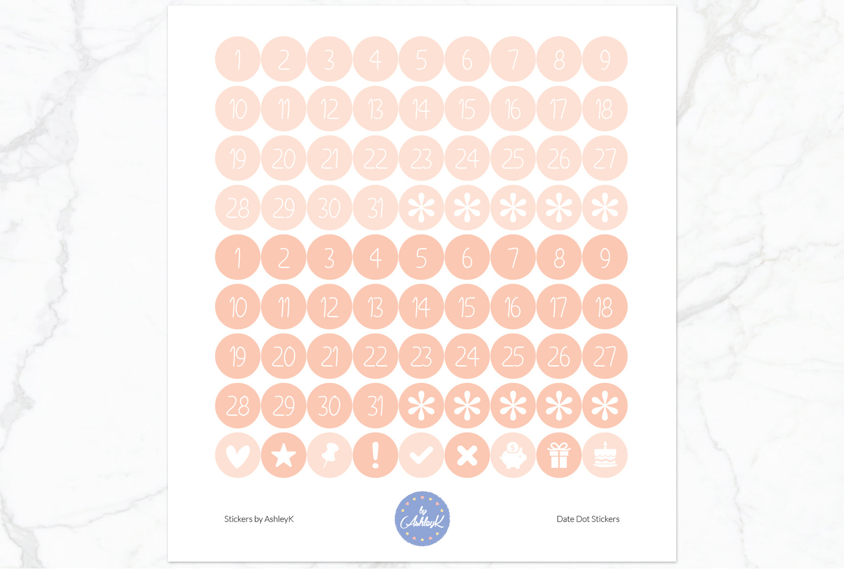 Date Dot Stickers - Peach