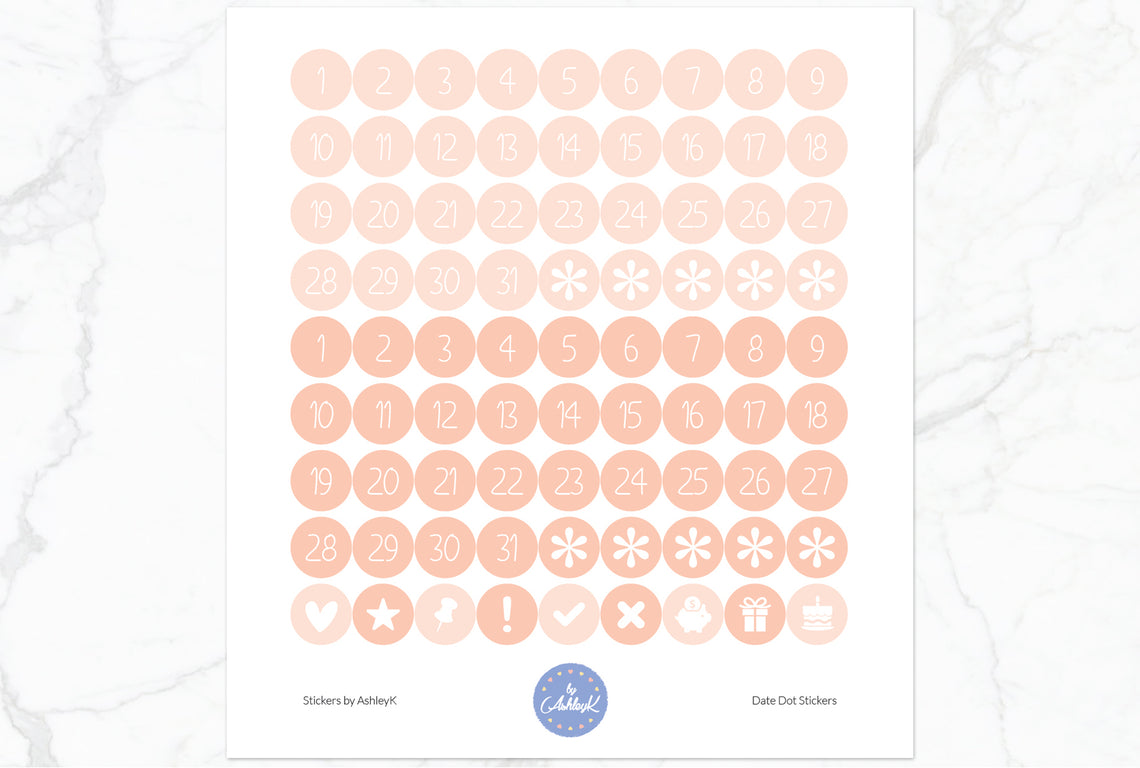 Date Dot Stickers - Peach