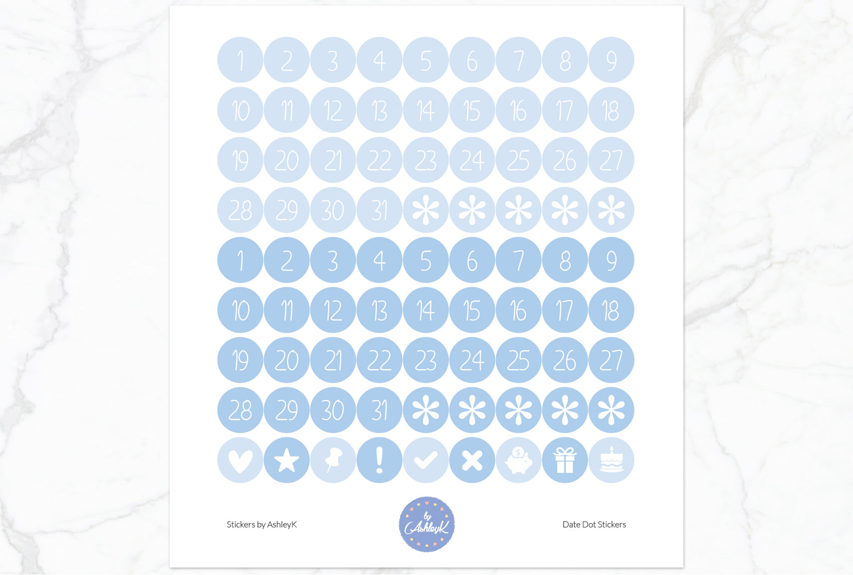 Date Dot Stickers - Sky