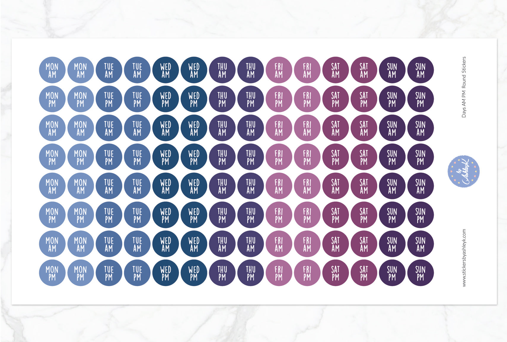 Days Am Pm Round Stickers - Blueberry