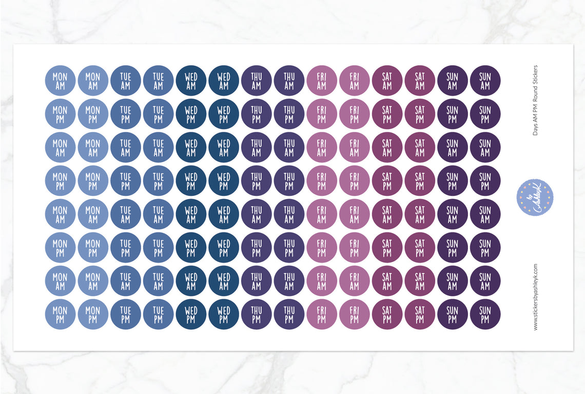 Days Am Pm Round Stickers - Blueberry