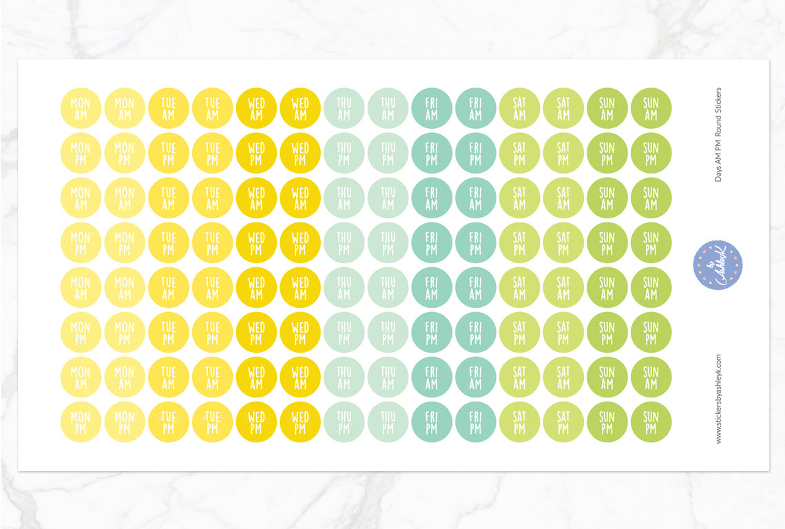 Days Am Pm Round Stickers - Lemon&Lime