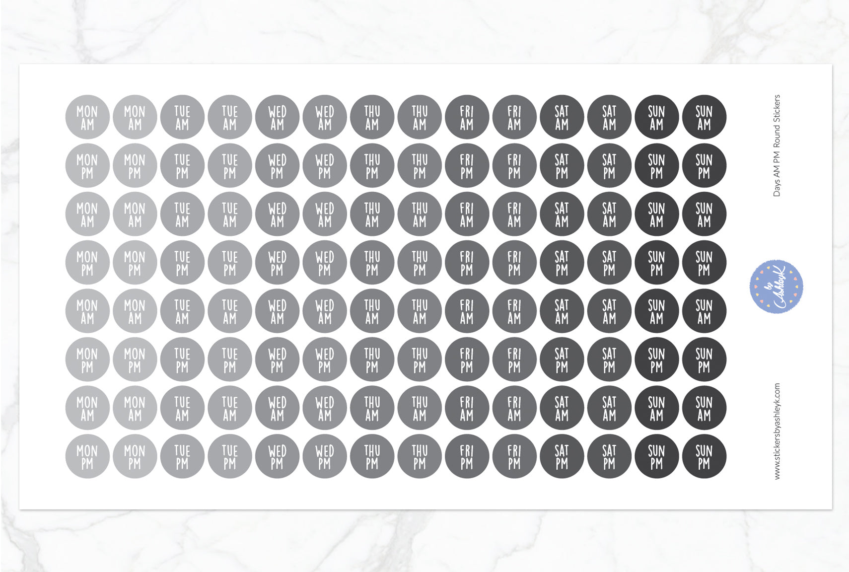 Days Am Pm Round Stickers - Monochrome