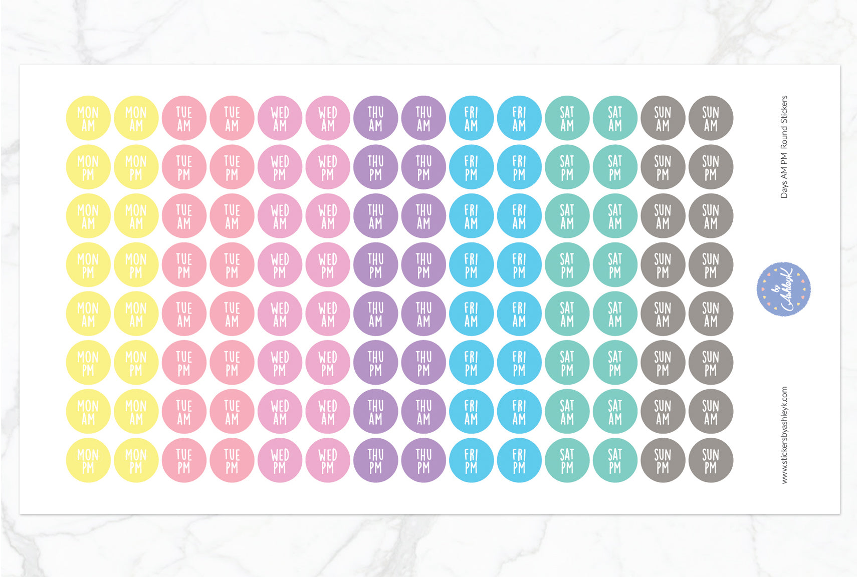 Days Am Pm Round Stickers - Pastel