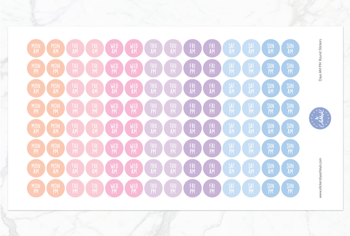 Days Am Pm Round Stickers - Pastel Sunset