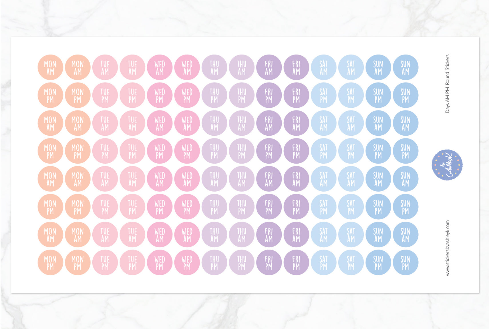 Days Am Pm Round Stickers - Pastel Sunset
