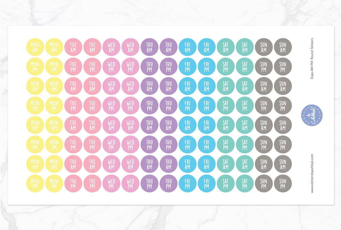 Days Am Pm Round Stickers - Pastel