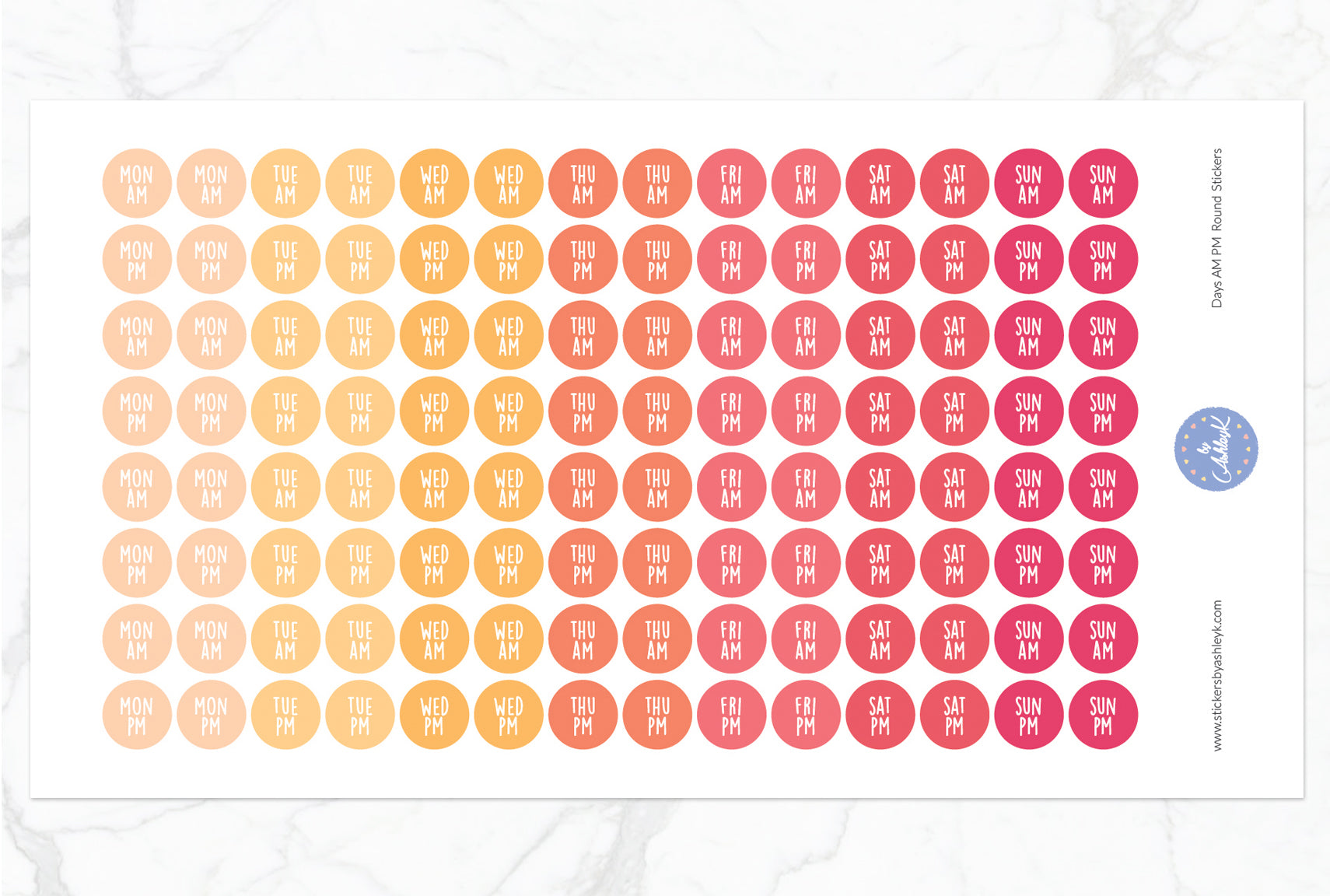 Days Am Pm Round Stickers - Peach