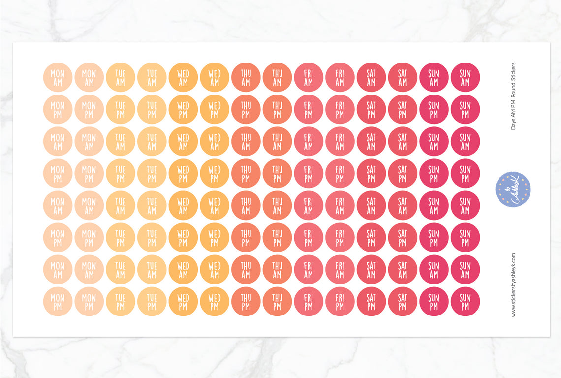 Days Am Pm Round Stickers - Peach
