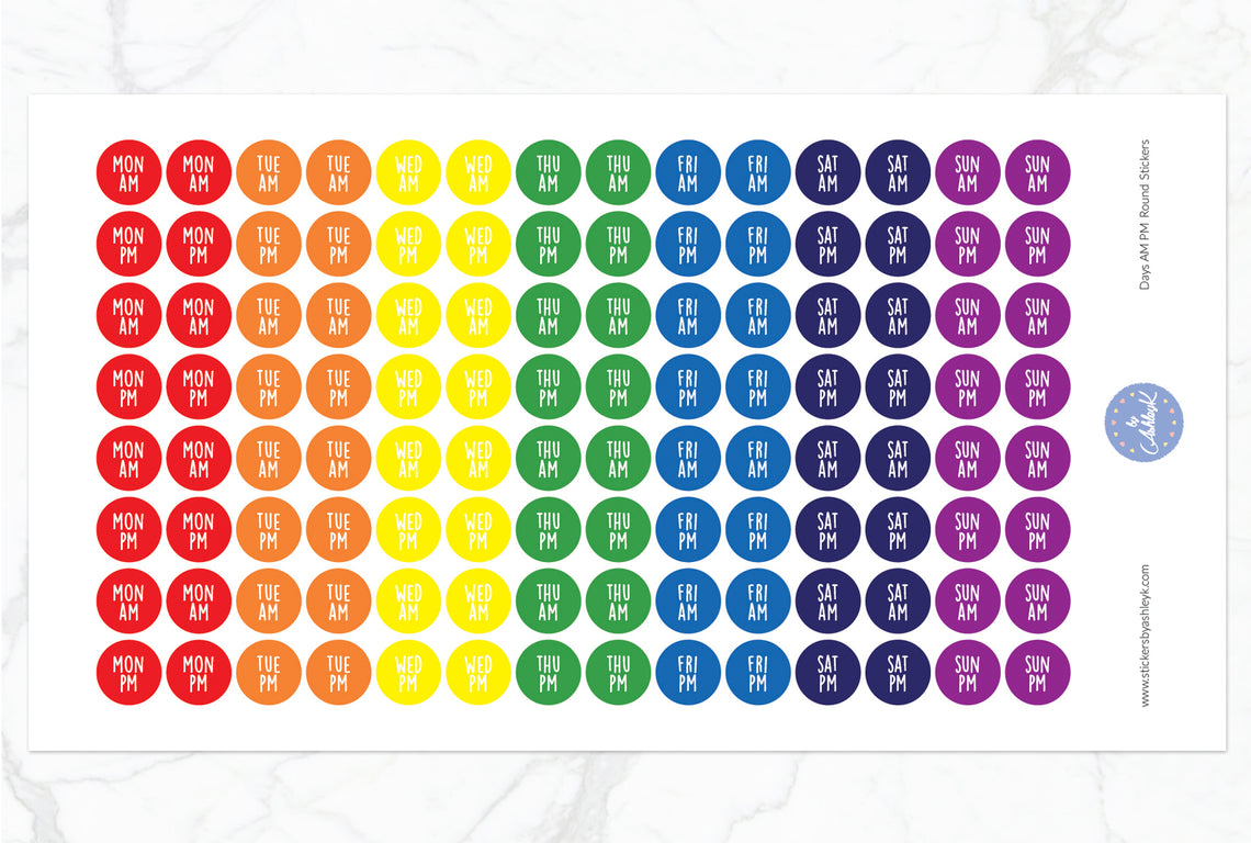 Days Am Pm Round Stickers - Rainbow