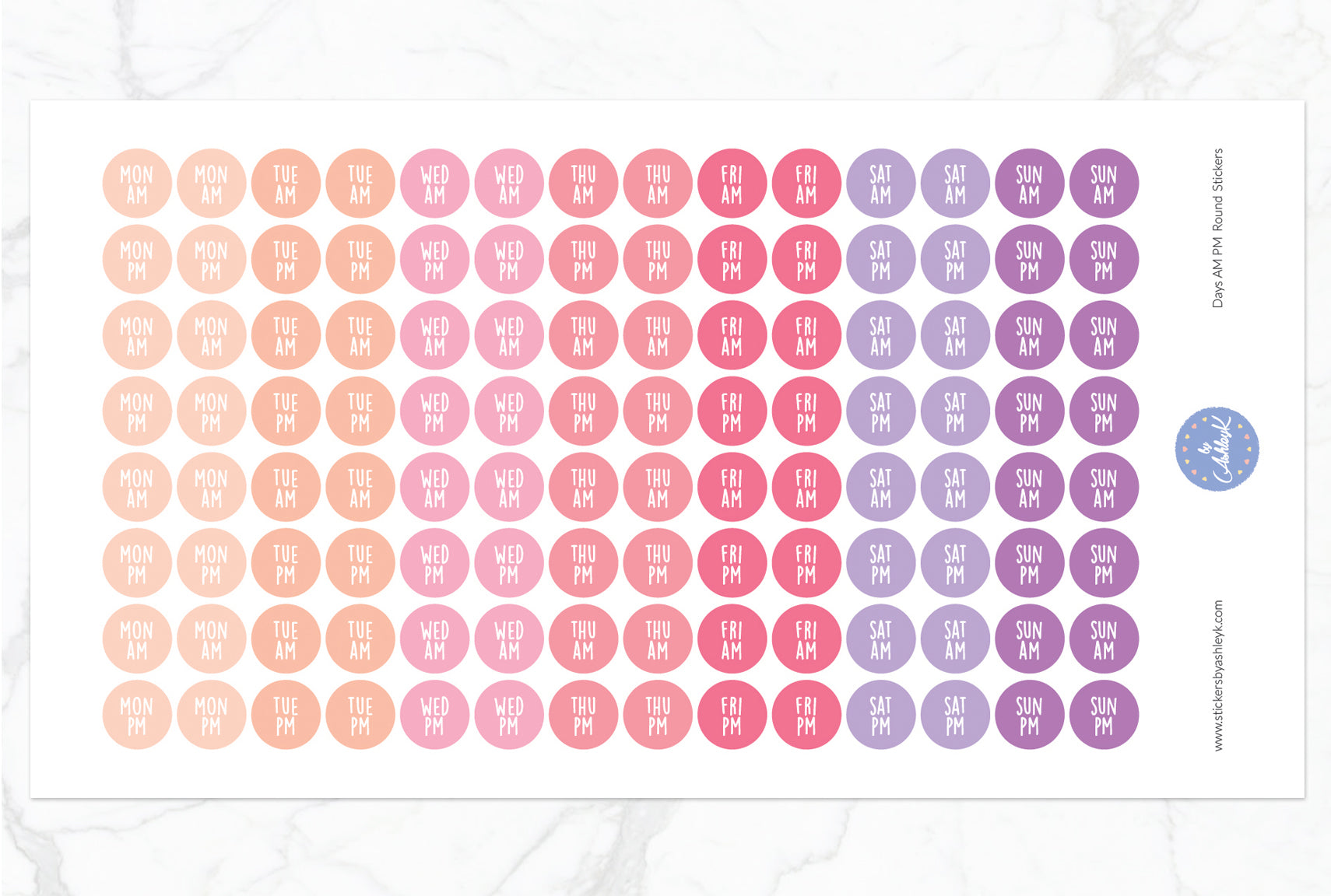 Days Am Pm Round Stickers - Raspberry