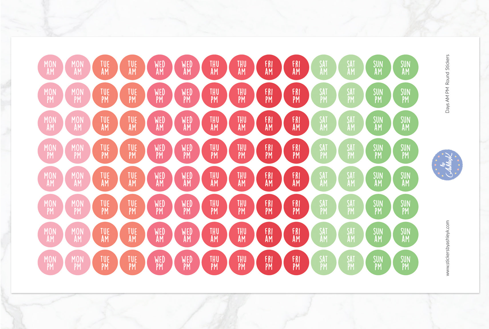 Days Am Pm Round Stickers - Strawberry