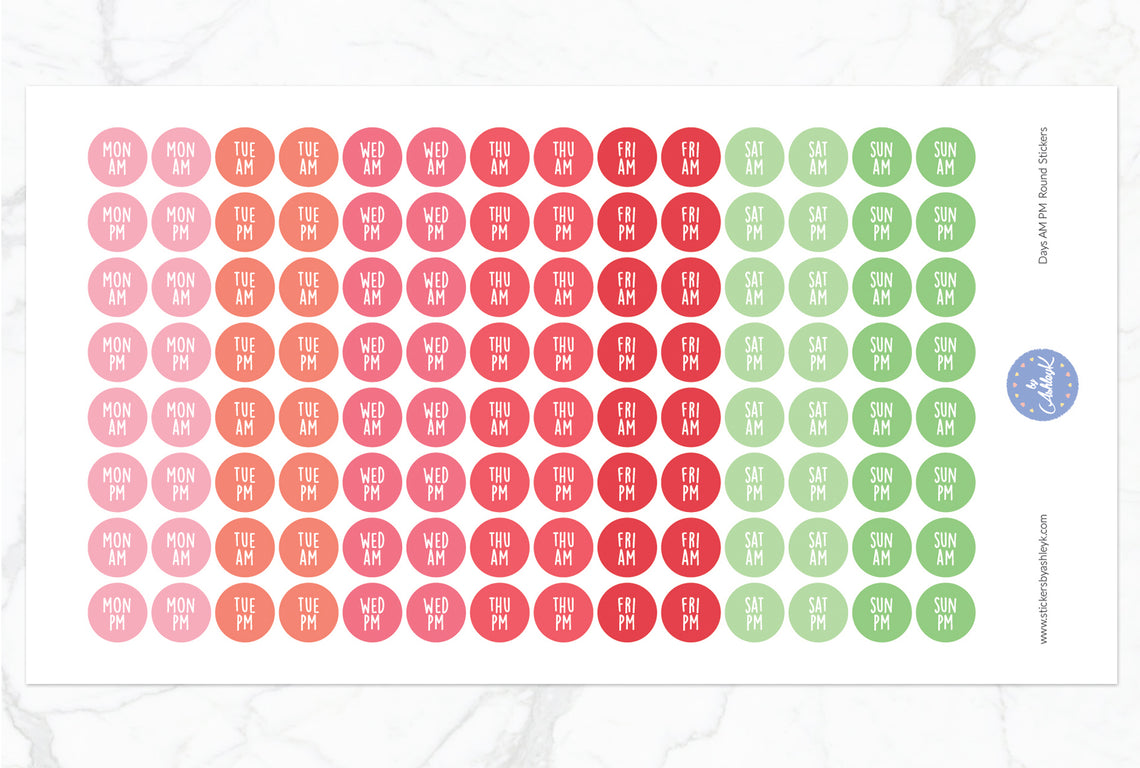 Days Am Pm Round Stickers - Strawberry