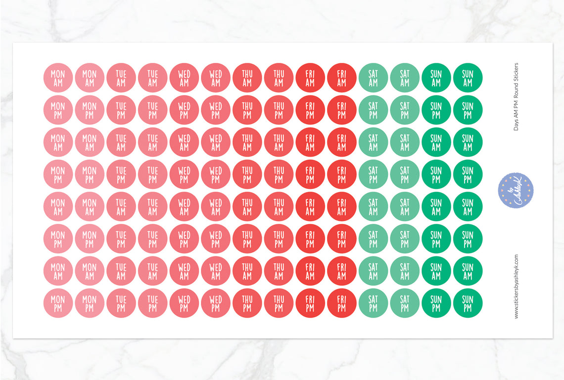 Days Am Pm Round Stickers - Watermelon