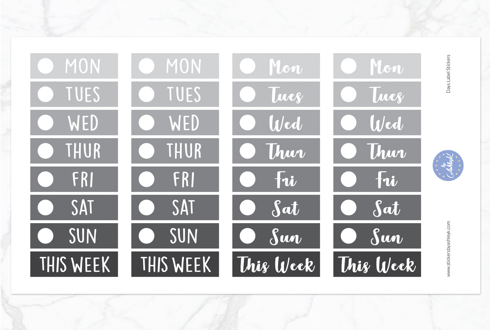 Days Header Stickers - Monochrome