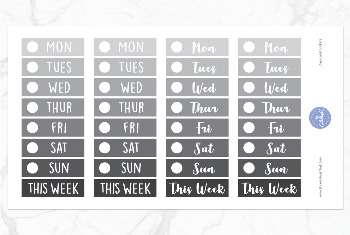 Days Header Stickers - Monochrome