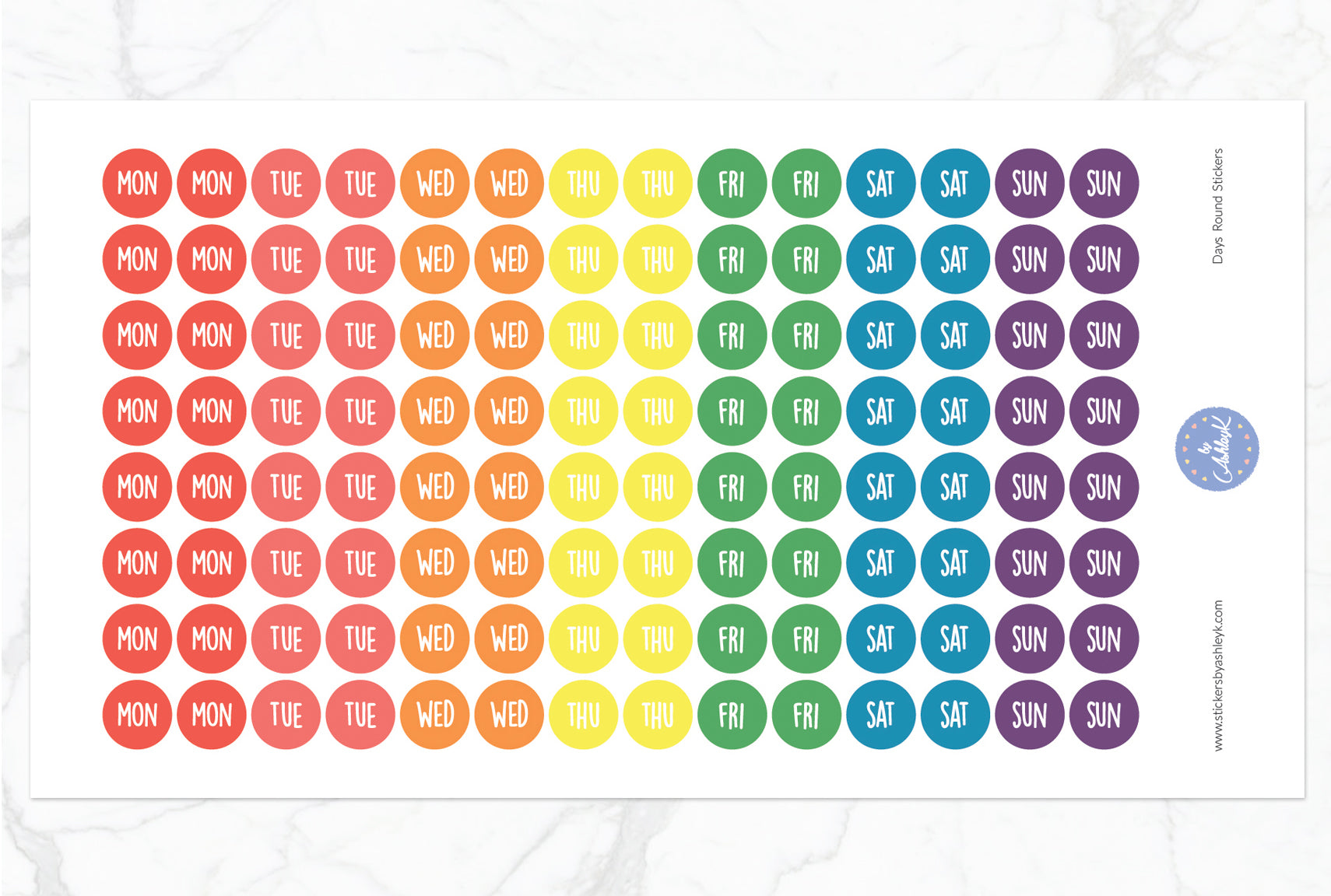 Days Round Stickers - Pastel Rainbow