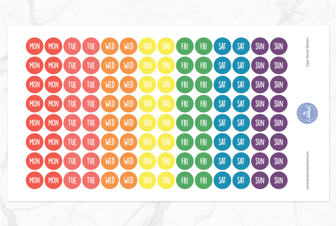 Days Round Stickers - Pastel Rainbow