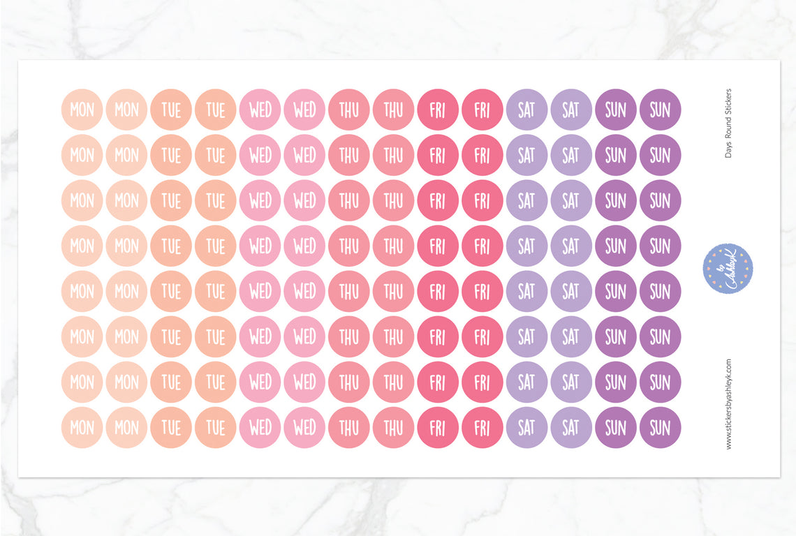 Days Round Stickers - Raspberry