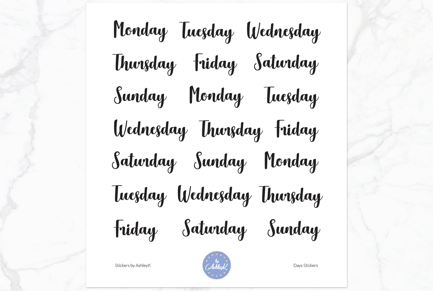 Days Script Stickers - Black