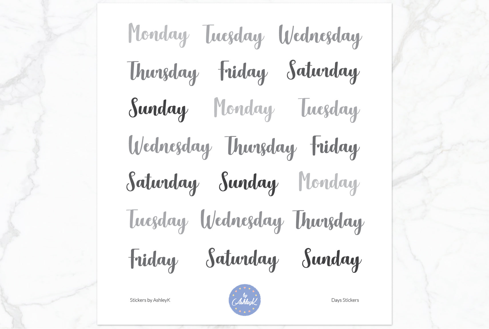 Days Script Stickers - Monochrome
