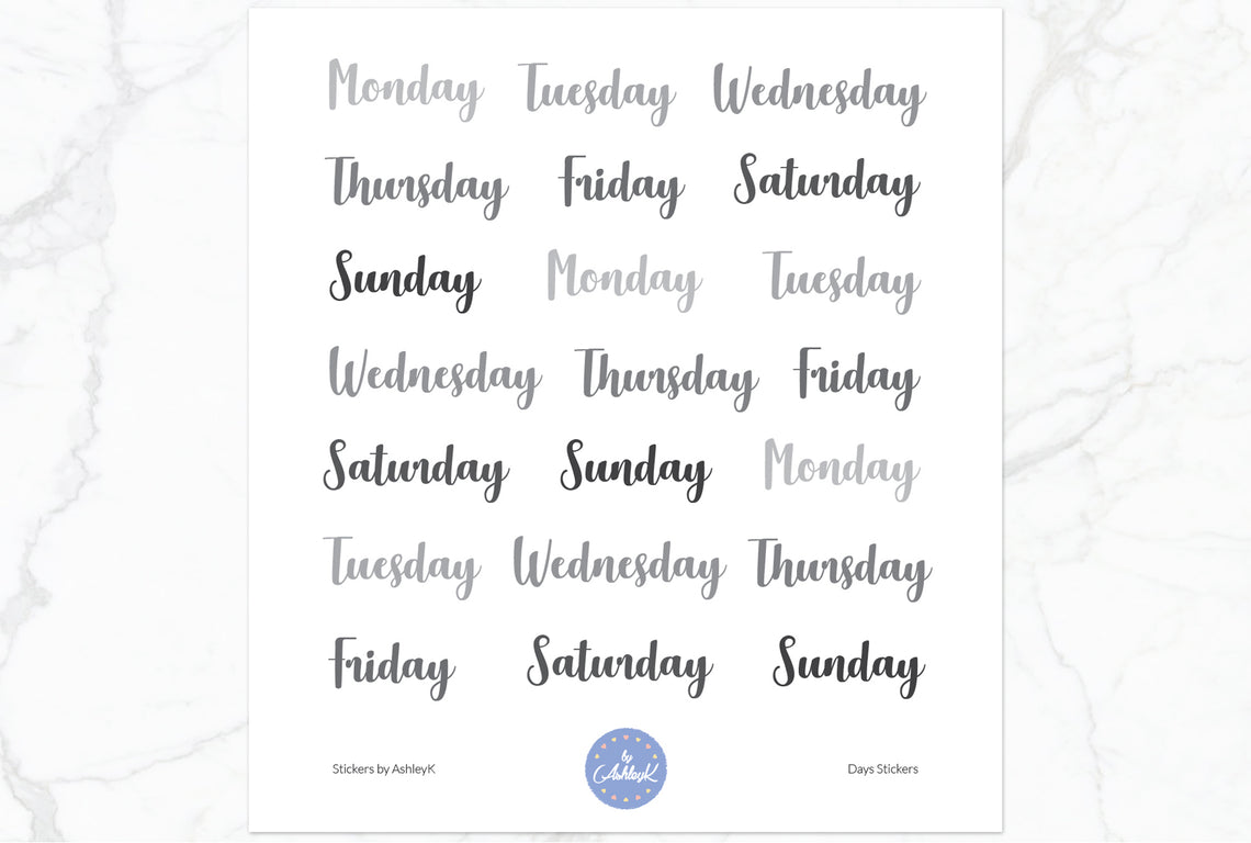Days Script Stickers - Monochrome
