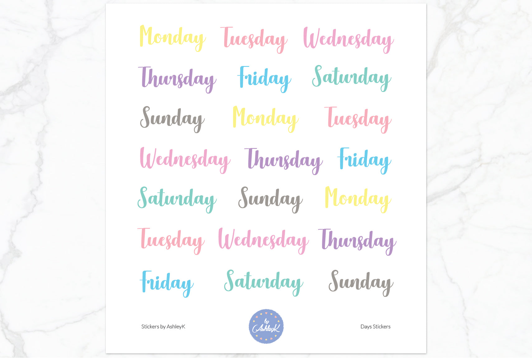 Days Script Stickers - Pastel