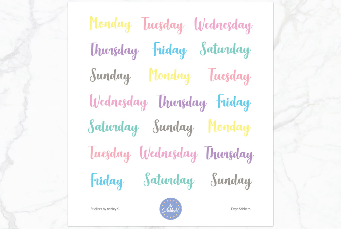 Days Script Stickers - Pastel