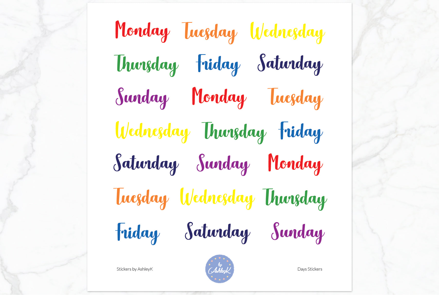 Days Script Stickers - Rainbow