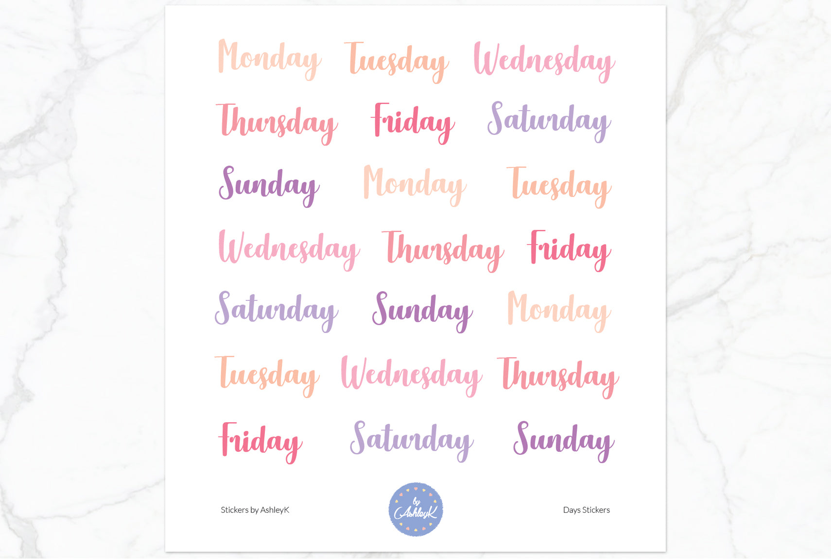 Days Script Stickers - Raspberry