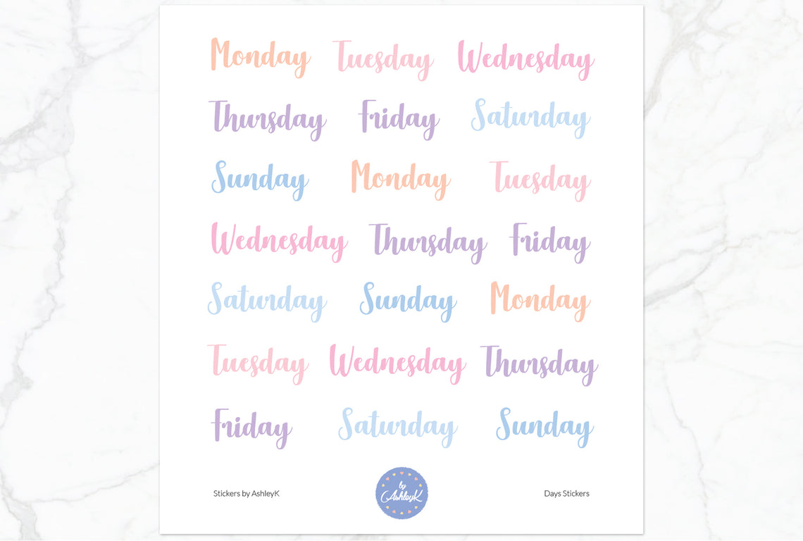 Days Script Stickers - Pastel Sunset