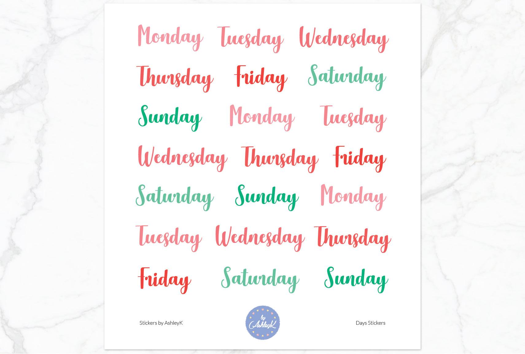 Days Script Stickers - Watermelon