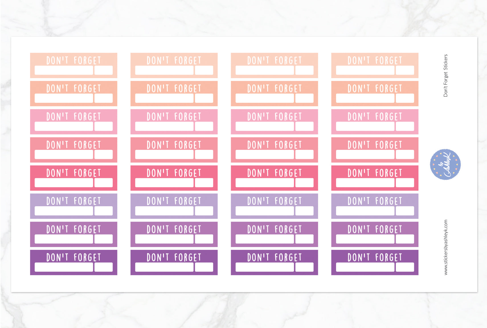Don't Forget Stickers - Raspberry