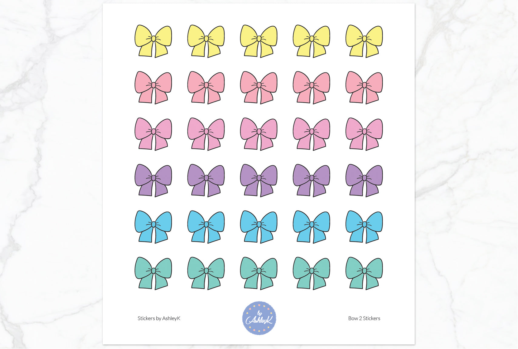 Doodle Bow 2 Stickers - Pastel