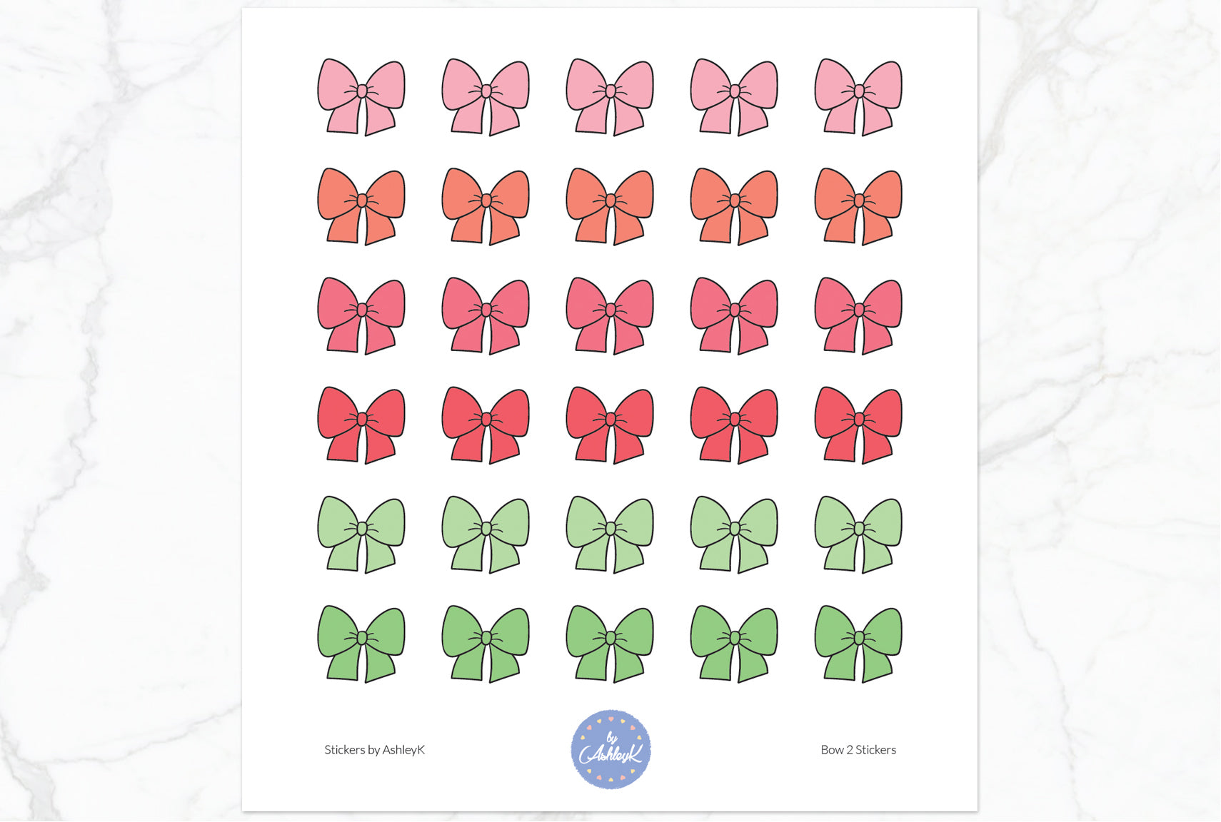 Doodle Bow 2 Stickers - Strawberry