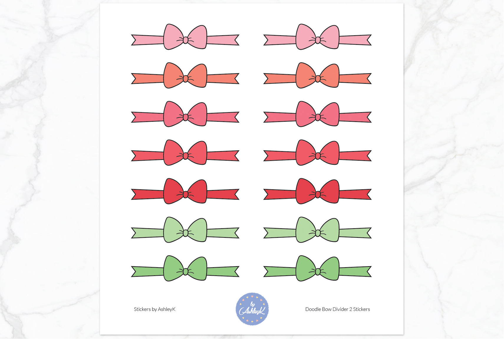 Doodle Bow Divider Stickers - Strawberry