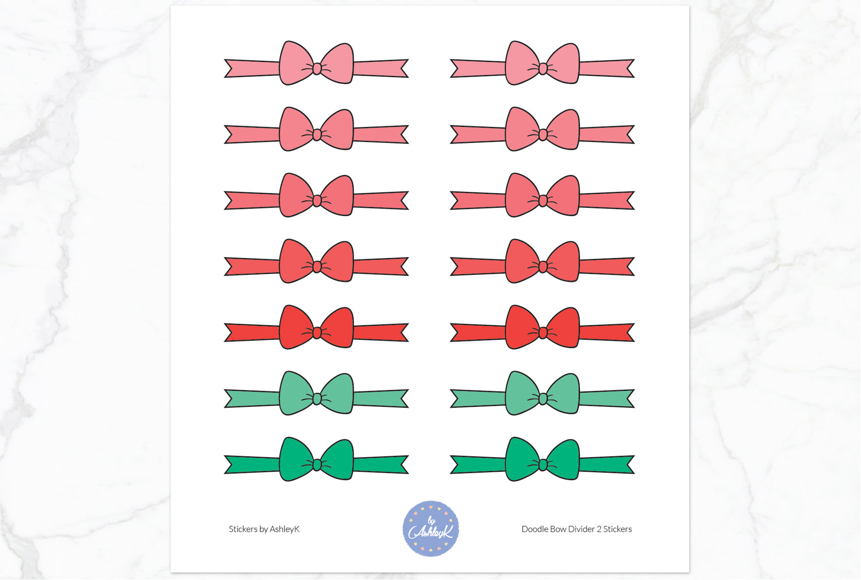 Doodle Bow Divider Stickers - Watermelon
