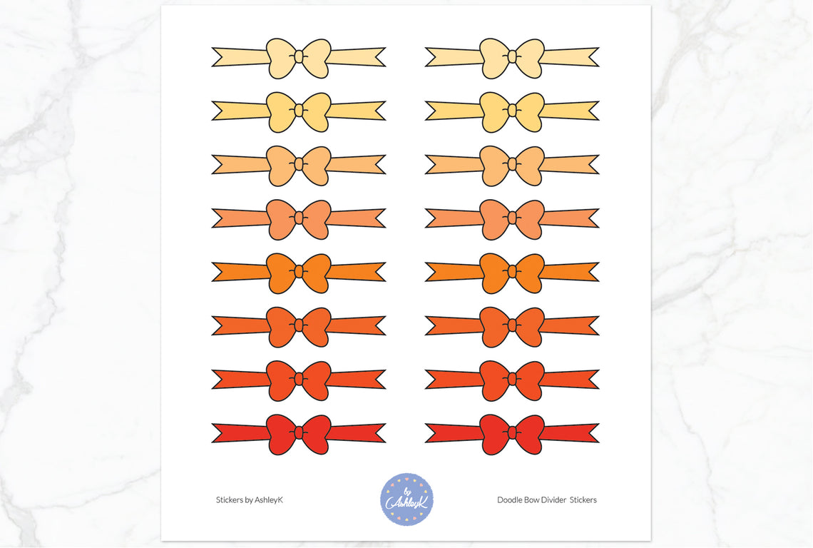 Doodle Bow Divider Stickers - Orange