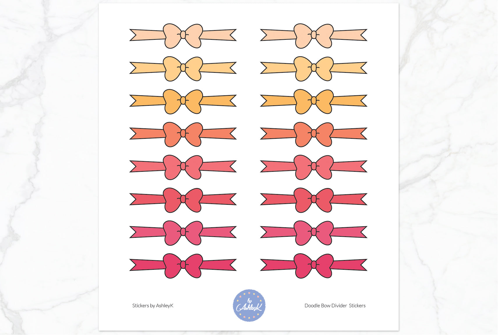 Doodle Bow Divider Stickers - Peach