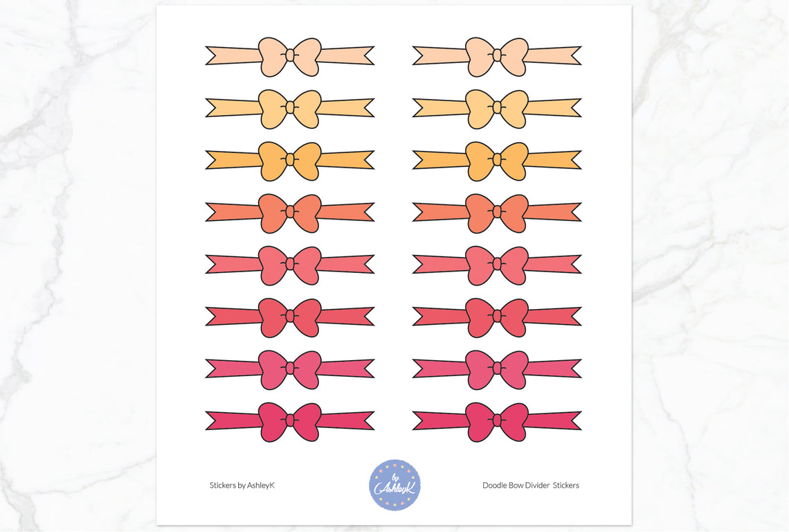 Doodle Bow Divider Stickers - Peach