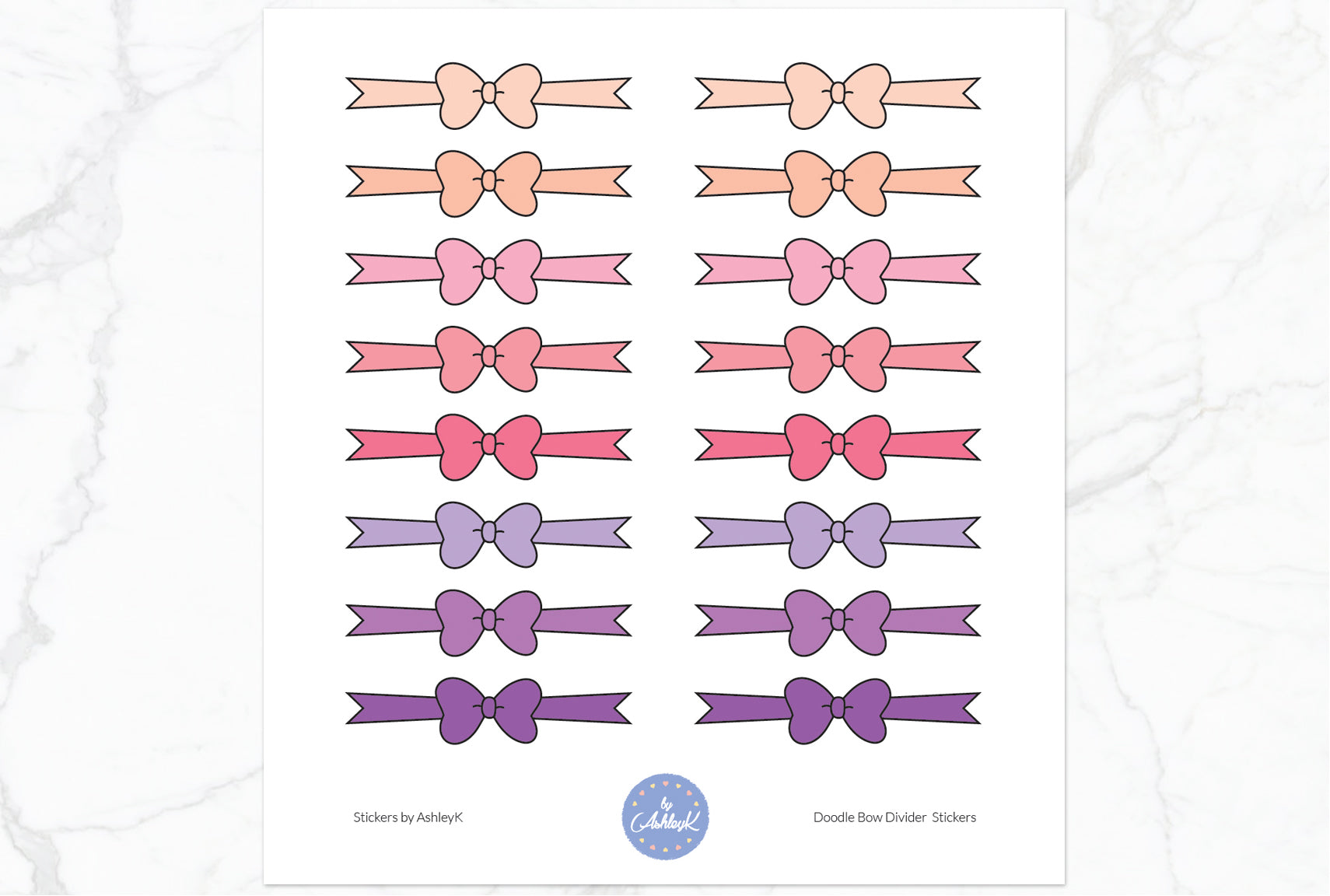 Doodle Bow Divider Stickers - Raspberry