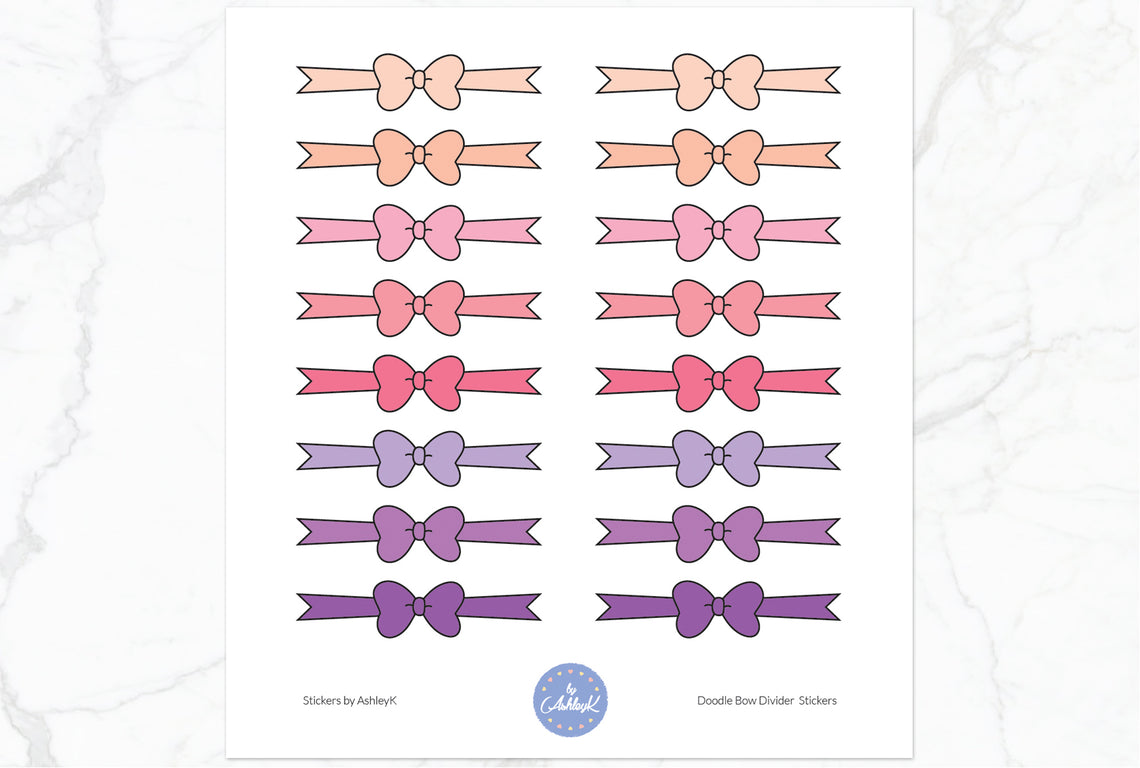 Doodle Bow Divider Stickers - Raspberry