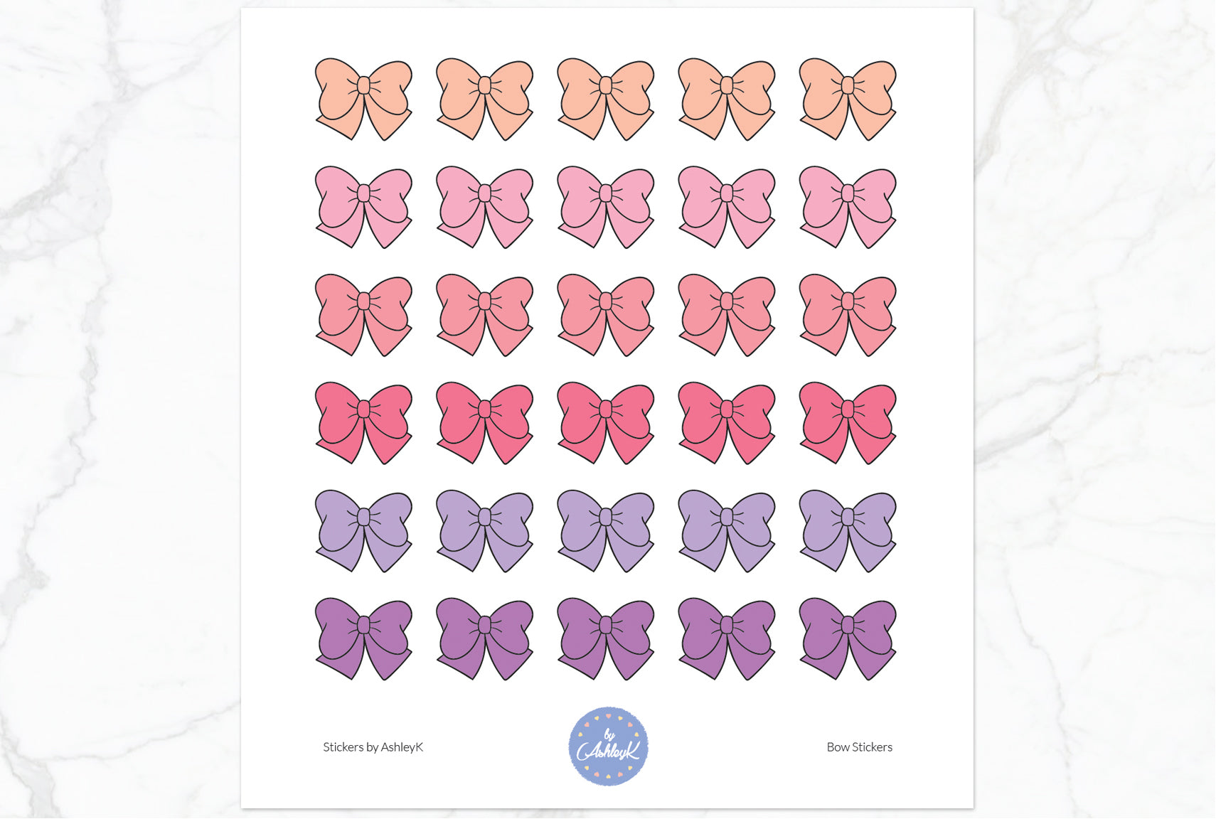 Doodle Bow Stickers - Raspberry