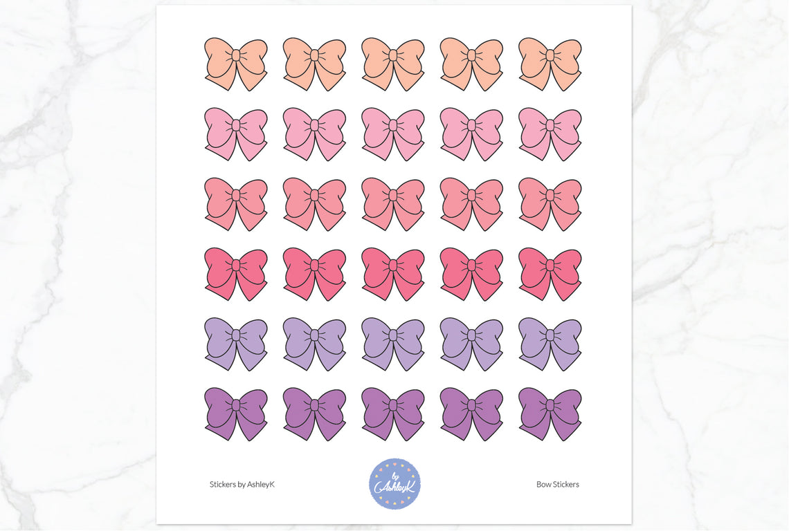 Doodle Bow Stickers - Raspberry
