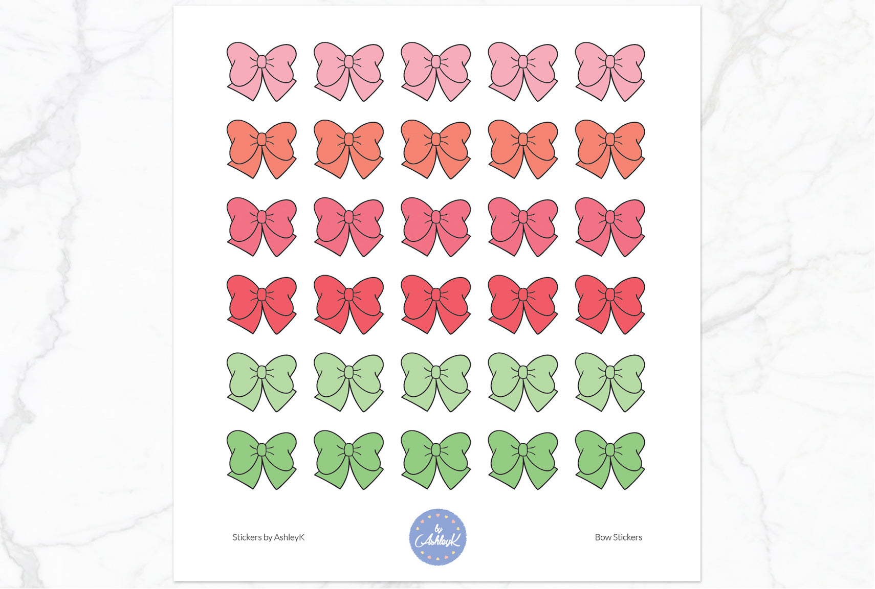Doodle Bow Stickers - Strawberry