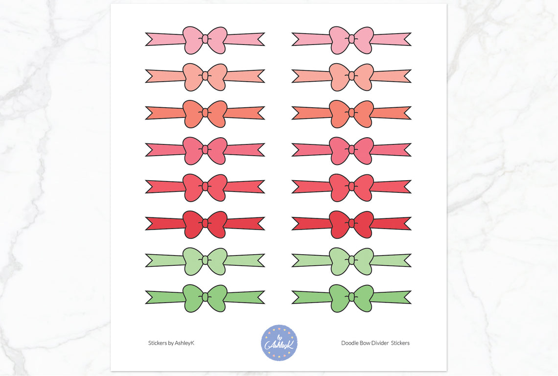 Doodle Bow Divider Stickers - Strawberry